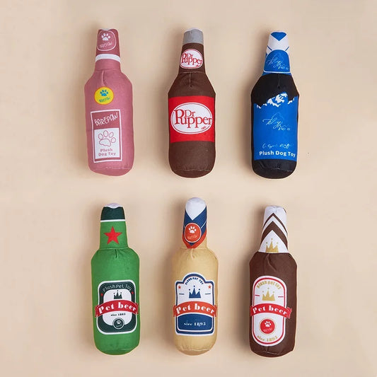 Realistic Wine Bottle Dog Toy with Squeaker