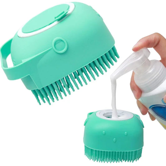 Silicone Pet Bath Brush with Shampoo Dispenser – Dog & Cat Grooming Tool