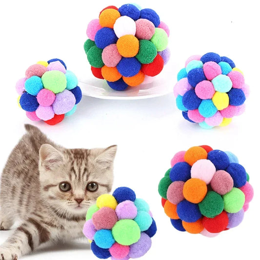 Colorful Woolen Ball Cat Toy with Bell