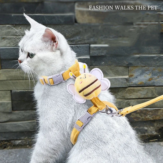 Adjustable Cat & Dog Harness with Leash – Cartoon Bee